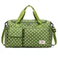Green polka dot travel duffel bag with large capacity, waterproof design for sports and gym fitness. - Green