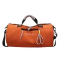 Orange cylinder gym duffel bag large capacity waterproof travel sports bag with braided handles. - Orange