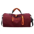 Large capacity waterproof duffel gym bag for travel and sports, wine red with orange details. - Burgundy