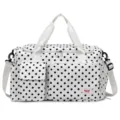 Black and white polka dot travel duffel bag, large capacity gym bag with wet dry compartment. - Off White