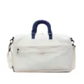 Large capacity travel duffel bag casual canvas fitness luggage bag with shoulder strap. - Ivory