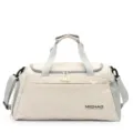 Grande borsa sportiva beige impermeabile, borsone da viaggio con tracolla per fitness. - Bianco latte