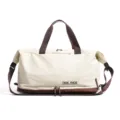 Grande capacità borsa da viaggio sportiva in tela borsa a tracolla per uomo e donna - Versione con Logo / bianco con marrone