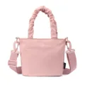 Sac seau bandoulière en tissu uni rose décontracté avec poignée froncée et large sangle. - Rose