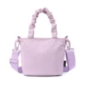 Sac seau bandoulière unicolore minimaliste en lavande avec poignée froncée et sangle réglable - Mauve Clair