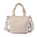 Sac seau bandoulière uni et minimaliste avec poignée froncée et sangle réglable. - Blanc Cassé