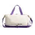 Grande borsa da palestra e viaggio beige e viola con tracolla regolabile e capiente. - Versione con Logo / Bianco e Viola