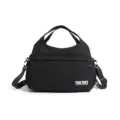 Black canvas casual travel shoulder bag, large capacity fashion tote handbag for women. - Black With Label