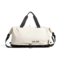 Grande borsa da viaggio sportiva per palestra in beige e nero con tracolla regolabile. - Versione con Logo / bianco e nero