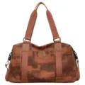 Large capacity travel duffel bag for gym and fitness with retro geometric design and straps. - Tan