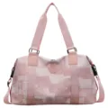 Large capacity pink travel duffel bag with geometric pattern, gym fitness sports handbag. - Pink