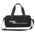 Black cylindrical gym duffel bag with large capacity, dry-wet separation and adjustable strap. - Black