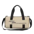Beige cylindrical sports duffel bag, large capacity travel fitness gym bag with black straps. - Khaki