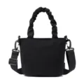 Sac seau en toile noire minimaliste avec poignée froncée et sangle réglable pour usage quotidien. - Noir