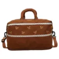 Brown travel duffel bag with cute embroidered bows and white lace trim for gym and travel. - Brown Bow