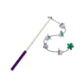 Jouet canne à pêche pour chat avec bâton en bois et baies en peluche - Baguette Chat Kaki / Violet