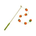 Canne à pêche pour chat avec balles de fruits en peluche orange et manche en bois naturel durable - Baguette Chat Kaki / Vert