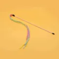 Jouet baguette chat interactif avec rubans pastel colorés et tige rose souple - Nouvelle Baguette Épi de Blé (Tige Rose)
