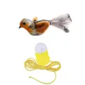 Interactive cat toy set featuring a plush feather bird and yellow suction cup elastic cord - Squeaking Bird / Brown