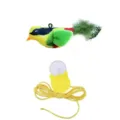 Jouet interactif pour chat oiseau en peluche avec plumes, cordon jaune et ventouse - Oiseau Siffleur (Vert)