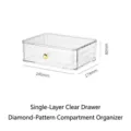 Single tier clear acrylic makeup organizer drawer box with diamond pattern texture - Single Drawer Layer / Transparent Gold Drawer Box