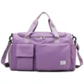 Purple large capacity travel duffel bag with multiple functional pockets and adjustable strap. - Light Purple