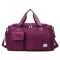Purple large capacity travel duffel bag, fitness gym bag with multi pockets and shoulder strap. - Deep purple