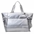 Silver padded gym duffel bag for women, waterproof yoga tote and travel shoulder bag main view. - L / Silver