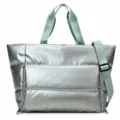 Silver Puffer Gym Tote Bag with Mint Green Straps Waterproof Travel Sport Duffel Bag - L / Green