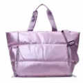 Shiny purple puffer gym tote bag for women, lightweight waterproof travel shoulder bag. - L / Light Purple