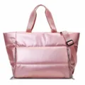 Pink Puffer Gym Bag, Shiny Waterproof Fitness Tote, Casual Travel Shoulder Bag for Women - L / Pearlescent Pink