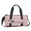 Pink cylindrical sports gym bag with shoulder strap, large capacity travel luggage bag. - Light Purple