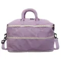 Lavender travel duffel bag with cute pink embroidered bows and sweet white lace trim for women. - Purple Bow