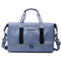 Large capacity travel duffel bag with dry wet separation bottom compartment gym fitness bag - Foggy Blue