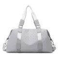Light gray quilted duffel bag, large capacity fitness gym bag for women travel and yoga use. - Light Gray