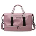 Pink travel duffel bag large capacity fitness gym bag with separate shoe compartment. - Sakura Pink