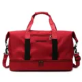 Large capacity red travel duffel bag with shoe compartment and waterproof fabric for fitness sports. - Burgundy