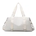 White quilted duffel gym bag for women, waterproof large capacity travel luggage bag. - Off White