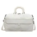 Large capacity quilted travel duffel bag for women, lightweight waterproof gym fitness handbag. - Off White