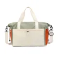Large capacity travel duffel bag, color block waterproof weekender bag front view - Avocado Green