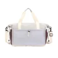 Stylish expandable large capacity shoulder travel bag, versatile and portable for short trips. - Sky Blue and Purple Patchwork