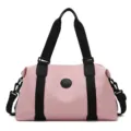 Pink oxford cloth fitness bag, large capacity travel duffel bag with black straps for women. - Pink