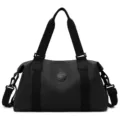 Black Oxford cloth gym bag, waterproof large capacity travel duffel and yoga handbag for women. - Black