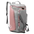 Multifunctional travel backpack and duffel bag in grey and pink for daily outdoor use. - Grey with Pink
