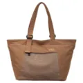 Brown casual tote bag with front mesh pocket, durable shoulder straps, versatile daily use. - Khaki