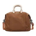 Large capacity travel duffel bag for women, waterproof short trip business luggage shoulder bag. - Tan