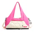 Large capacity pink yoga gym bag travel duffel bag with shoulder strap main view - With Tag / Pink