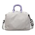 Large capacity travel duffel bag in light grey with purple handle and shoulder strap - Light Gray
