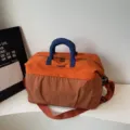 Expandable large capacity sports gym bag travel luggage handbag with durable grid fabric. - Orange