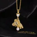Goldener Kristall Pave Bär Anhänger mit Herz Zirkon Perle, elegante Damenschmuck Modekette. - Stil D (Goldenes Herz Bär)
